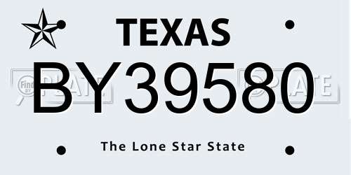 BY39580 Texas License Plate