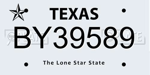 BY39589 Texas License Plate