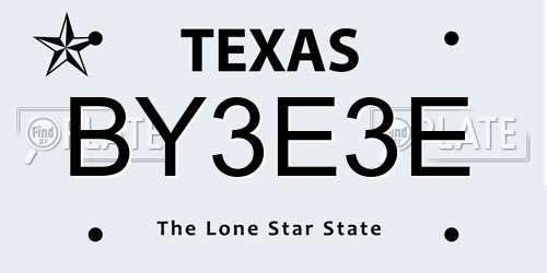 BY3E3E Texas License Plate