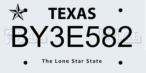 BY3E582 Texas License Plate
