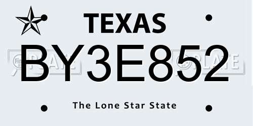 BY3E852 Texas License Plate