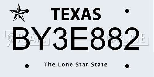 BY3E882 Texas License Plate