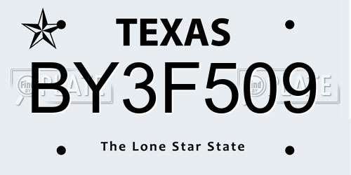 BY3F509 Texas License Plate