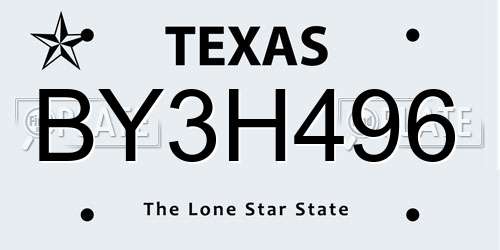 BY3H496 Texas License Plate