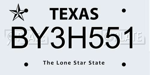 BY3H551 Texas License Plate