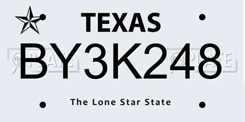 BY3K248 Texas License Plate