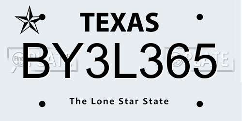 BY3L365 Texas License Plate
