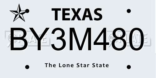BY3M480 Texas License Plate