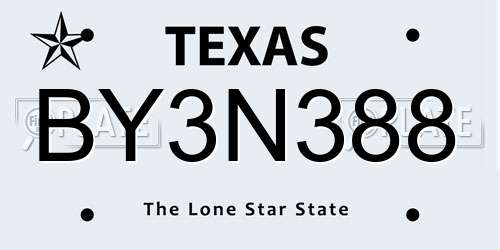 BY3N388 Texas License Plate