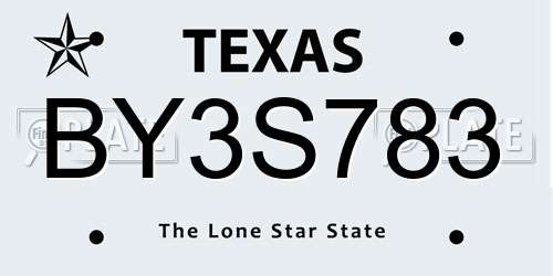 BY3S783 Texas License Plate