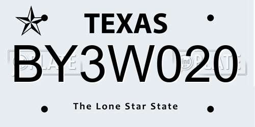 BY3W020 Texas License Plate
