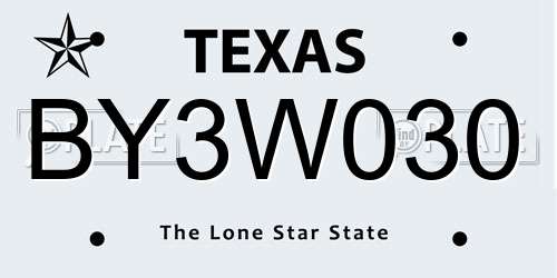 BY3W030 Texas License Plate