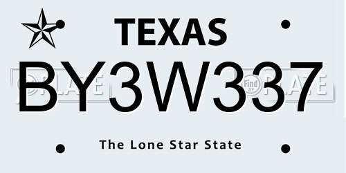 BY3W337 Texas License Plate