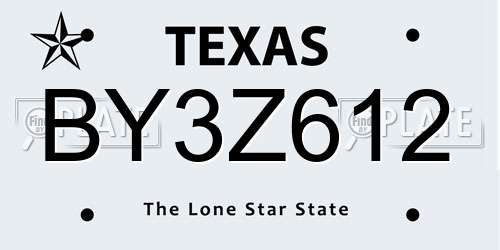 BY3Z612 Texas License Plate