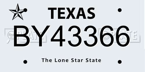 BY43366 Texas License Plate