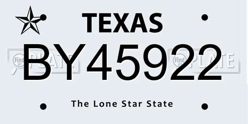 BY45922 Texas License Plate