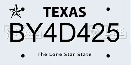 BY4D425 Texas License Plate