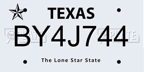BY4J744 Texas License Plate