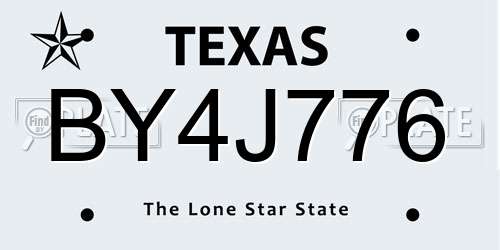 BY4J776 Texas License Plate