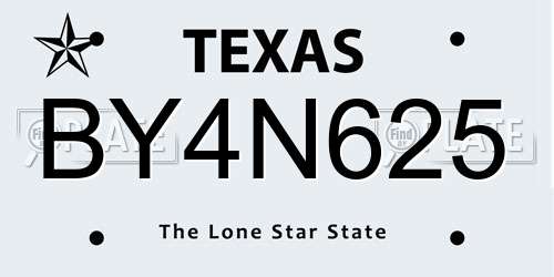 BY4N625 Texas License Plate