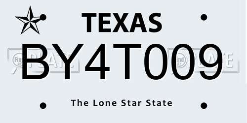 BY4T009 Texas License Plate