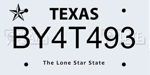 BY4T493 Texas License Plate