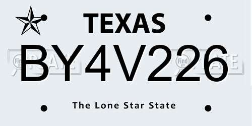 BY4V226 Texas License Plate