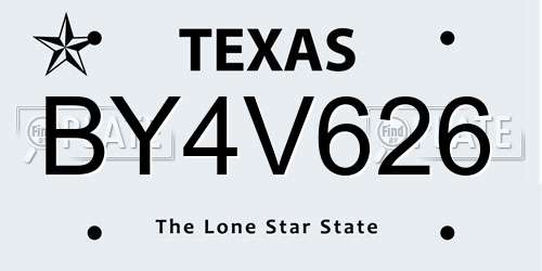 BY4V626 Texas License Plate