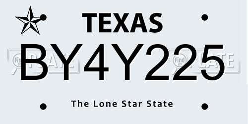 BY4Y225 Texas License Plate