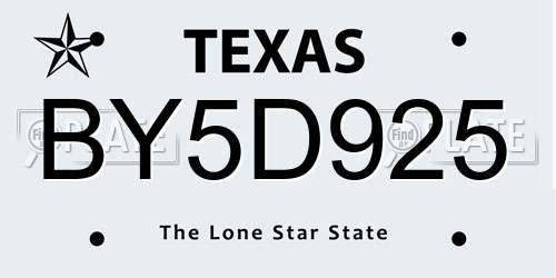 BY5D925 Texas License Plate