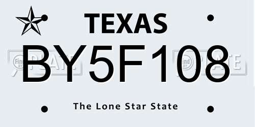 BY5F108 Texas License Plate