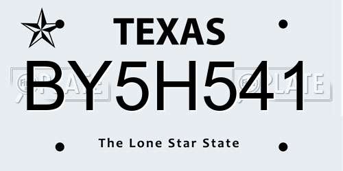 BY5H541 Texas License Plate
