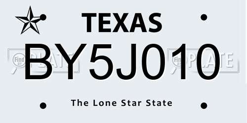 BY5J010 Texas License Plate