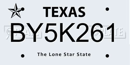 BY5K261 Texas License Plate