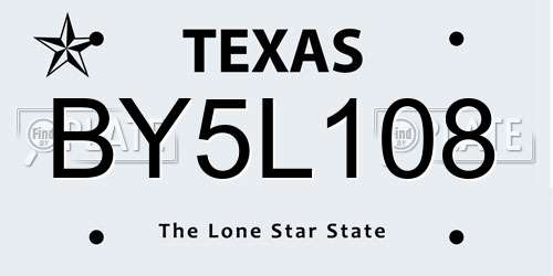 BY5L108 Texas License Plate