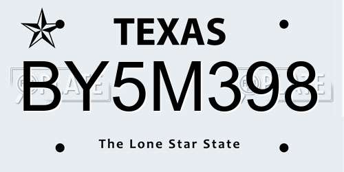 BY5M398 Texas License Plate