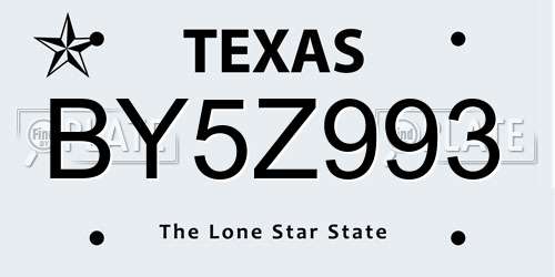 BY5Z993 Texas License Plate