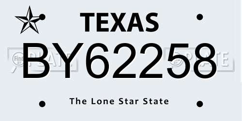 BY62258 Texas License Plate