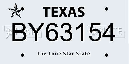 BY63154 Texas License Plate