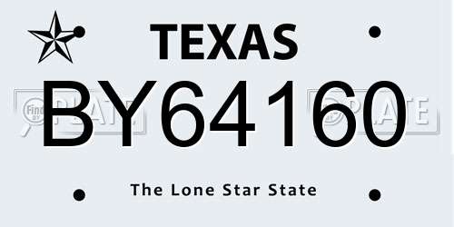 BY64160 Texas License Plate