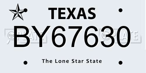BY67630 Texas License Plate
