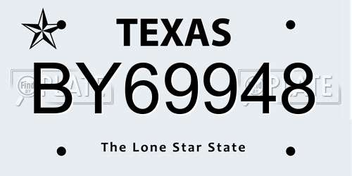 BY69948 Texas License Plate