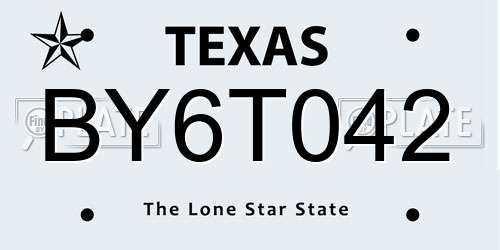 BY6T042 Texas License Plate