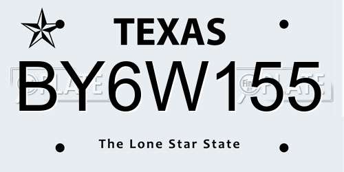 BY6W155 Texas License Plate