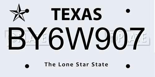 BY6W907 Texas License Plate