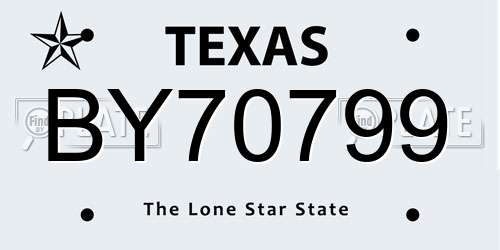 BY70799 Texas License Plate