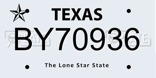 BY70936 Texas License Plate