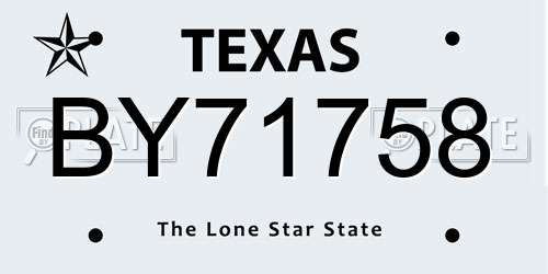 BY71758 Texas License Plate