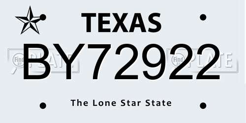 BY72922 Texas License Plate
