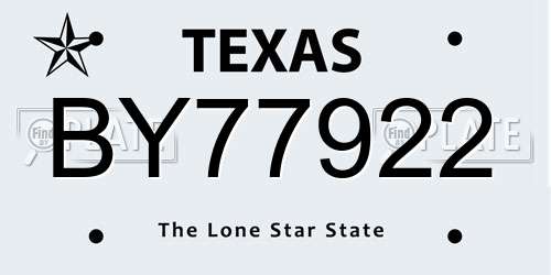 BY77922 Texas License Plate